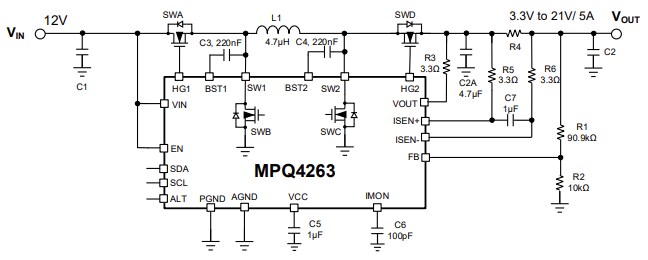 Application Circuit Diagram - Monolithic Power Systems (MPS) MPQ4263 Buck-Boost Converters